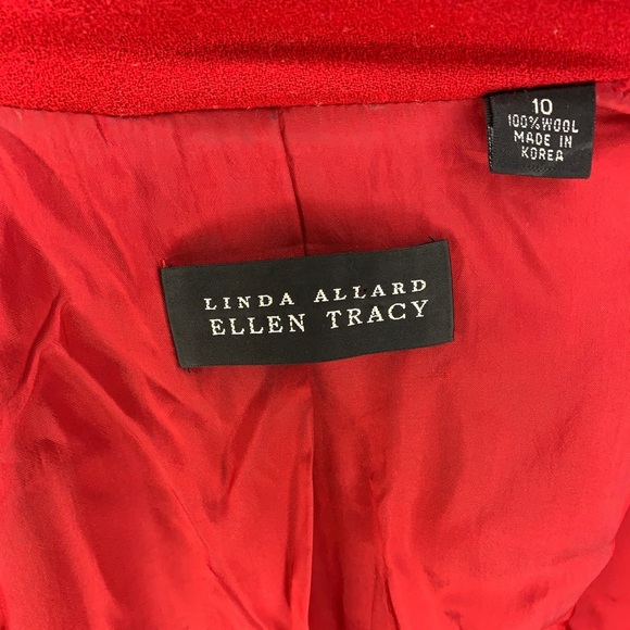 Women’s Linda Allard Ellen Tracy Red 100% Wool Long Pea Coat Size 10 - Picture 3 of 3